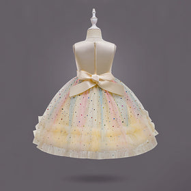Girls Yellow Heart Applique Fit & Flare Party Wear Dress Party Dresses