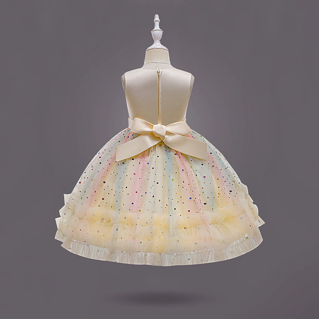 Girls Yellow Heart Applique Fit & Flare Party Wear Dress Party Dresses