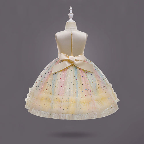 Girls Yellow Heart Applique Fit & Flare Party Wear Dress Party Dresses