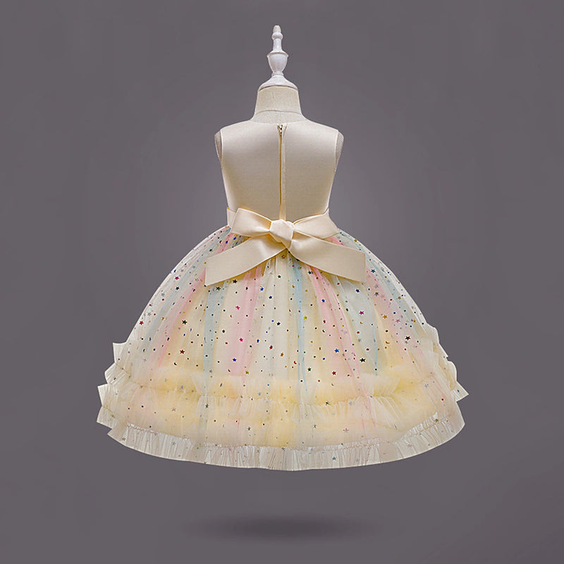 Girls Yellow Heart Applique Fit & Flare Party Wear Dress Party Dresses