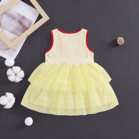 Girls Yellow House Applique Fit & Flare Dress With Bubble Hem Casual Dresses