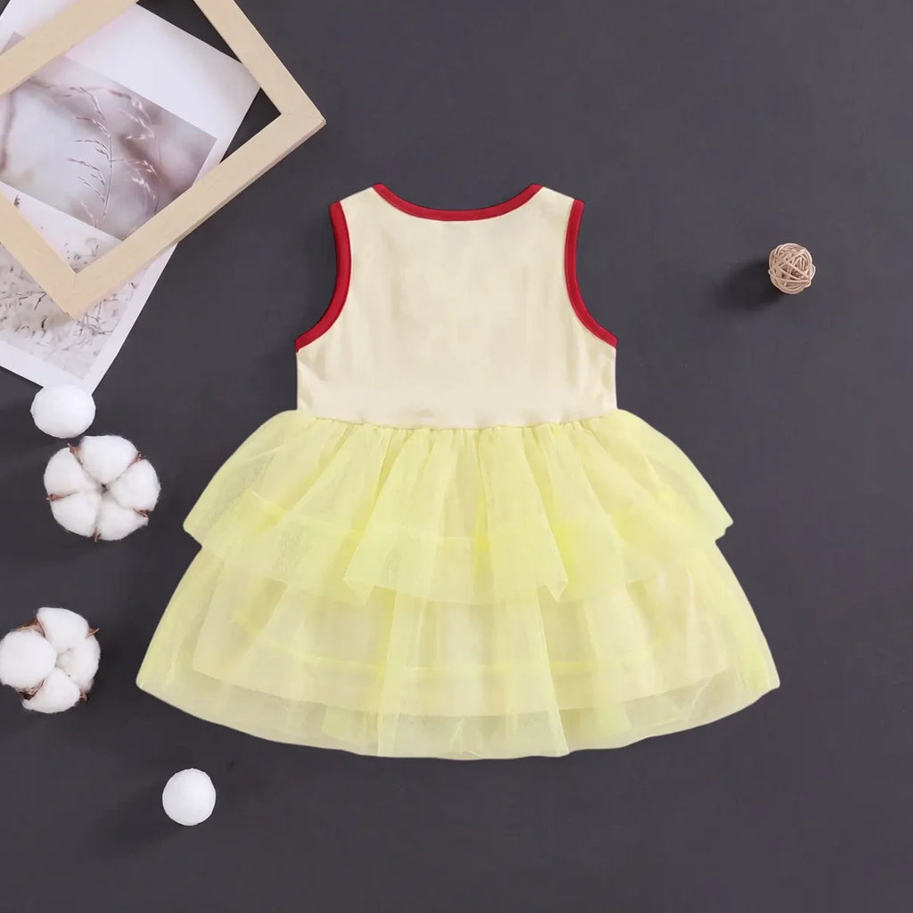 Girls Yellow House Applique Fit & Flare Dress With Bubble Hem Casual Dresses