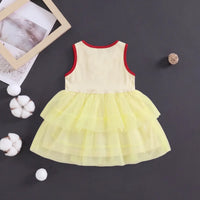 Girls Yellow House Applique Fit & Flare Dress With Bubble Hem Casual Dresses
