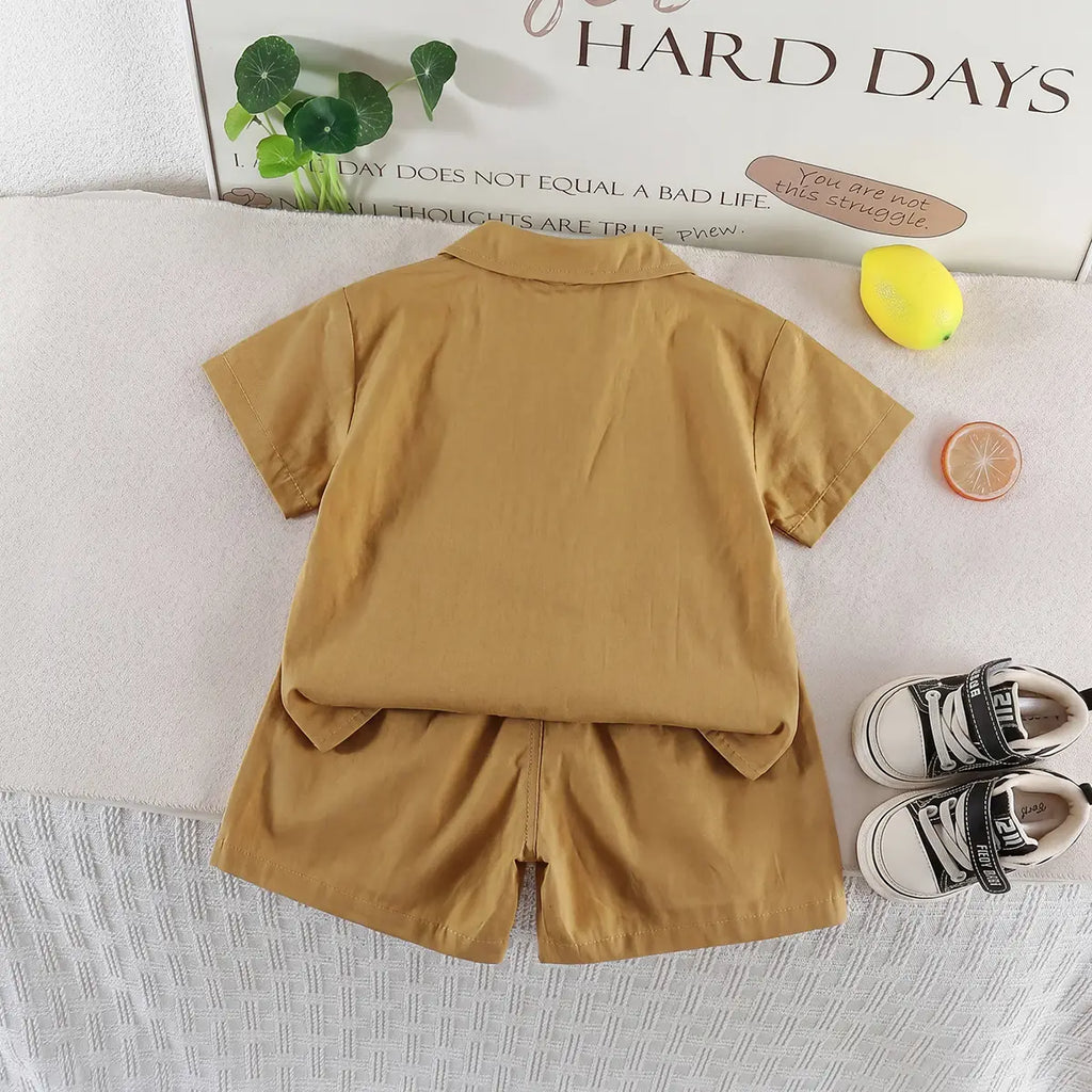 Boys Khaki Bear Graphic Shirt With Shorts Sets Sets