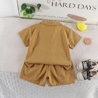 Boys Khaki Bear Graphic Shirt With Shorts Sets Sets