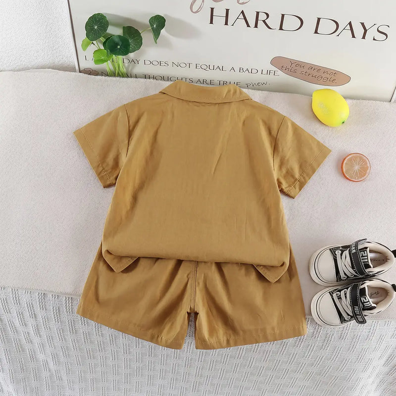 Boys Khaki Bear Graphic Shirt With Shorts Sets Sets