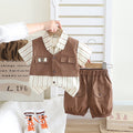 Boys Brown Stripe Short Sleeves Pocket Flap Shirt With Shorts Set 2 pc. Sets Brown 1-2 Y