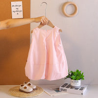 Girls Light Pink Flowers Applique Sleeveless Balloon Dress Casual Dresses