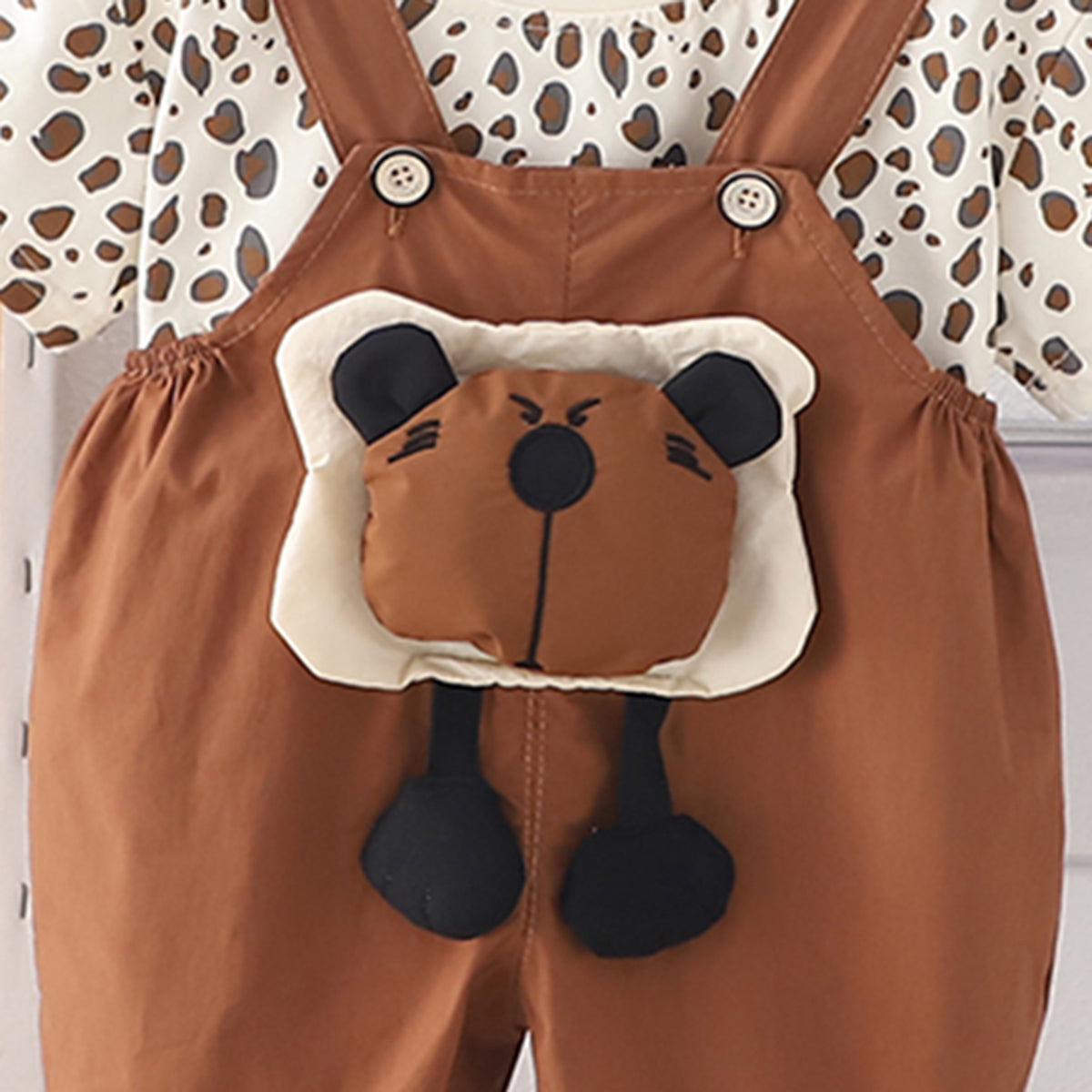 Boys Animal Printe T-Shirt With Brown 3D Appliqued Dungaree Set 2 pc. Sets