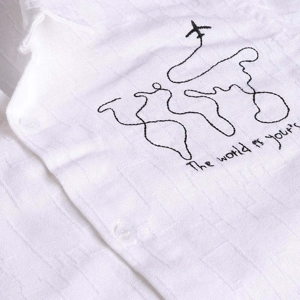 Boys White Abstract Printed Shirt With Elasticated Shorts Sets 2 pc. Sets