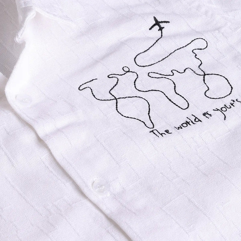 Boys White Abstract Printed Shirt With Elasticated Shorts Sets 2 pc. Sets