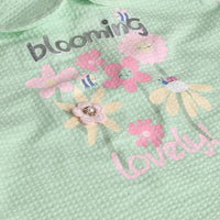 Girls Green Floral Printed T-shirt With Applique Shorts Set 2 pc. Sets