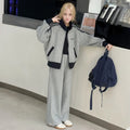 Girls Grey Zipper Jacket With Pant Sets Sets Grey 5-6 Y