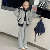 Girls Grey Zipper Jacket With Pant Sets
