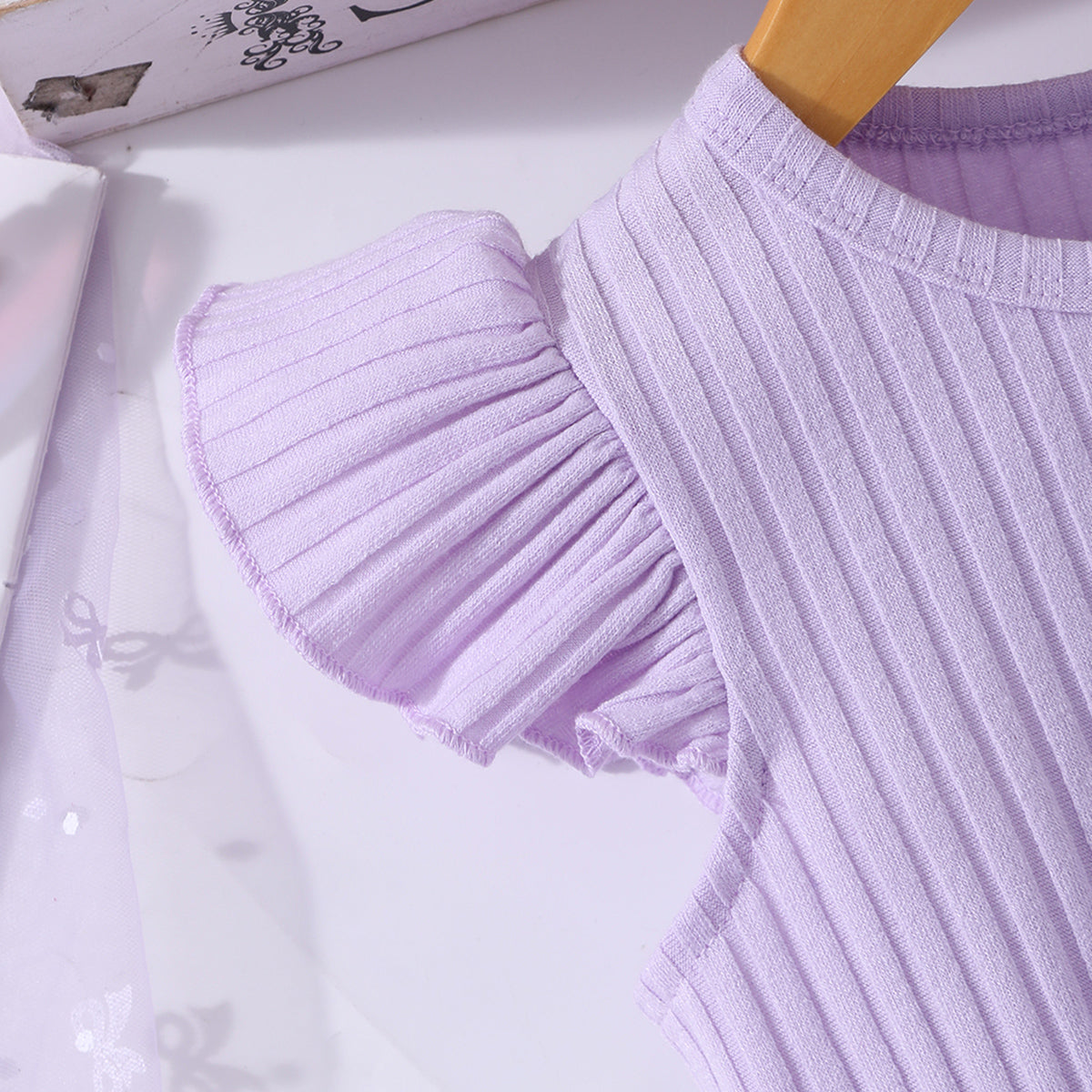 Girls Purple Butterfly Applique Flutter Sleeves Fit And Flared Dress Casual Dresses