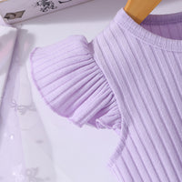 Girls Purple Butterfly Applique Flutter Sleeves Fit And Flared Dress Casual Dresses