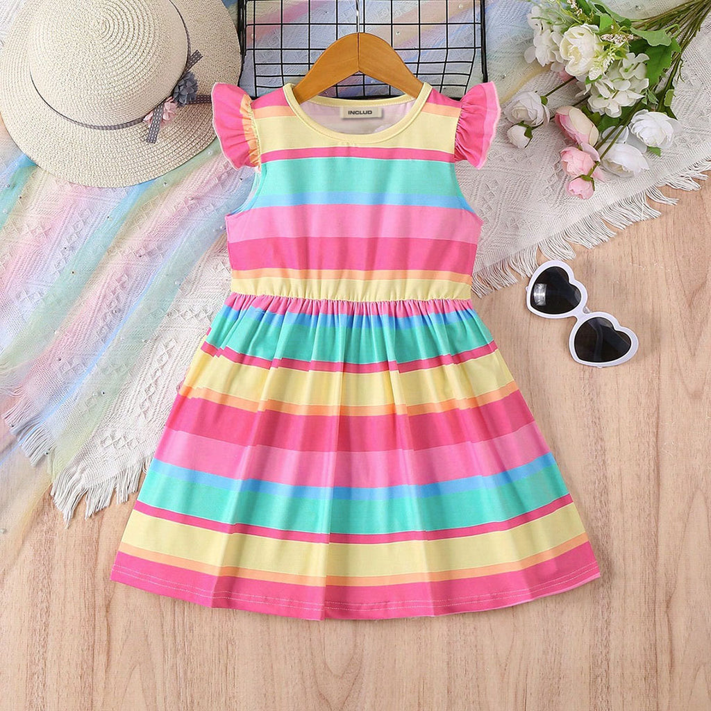 Girls Multicolored Striped Fit & Flare Casual Dress Casual Dresses Multicolor 3-4 Y