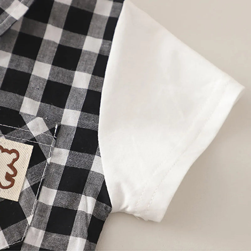 Boys Black Checked Shirt With Cargo Shorts Sets Sets