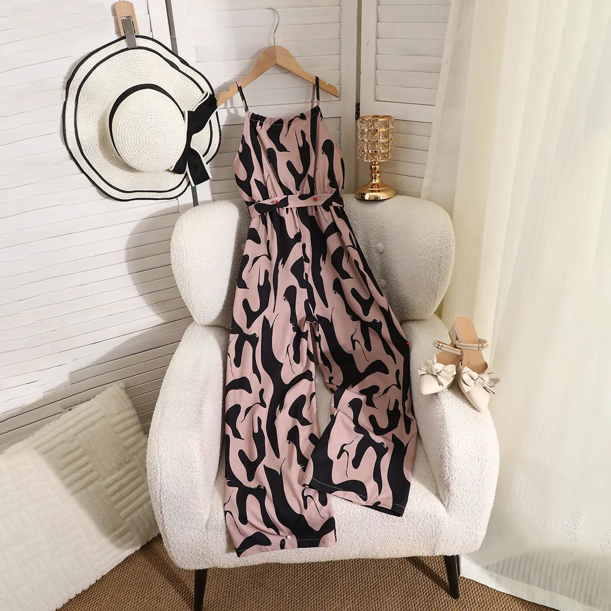 Girls Black Abstract Printed Sleeveless Jumpsuit Jumpsuits