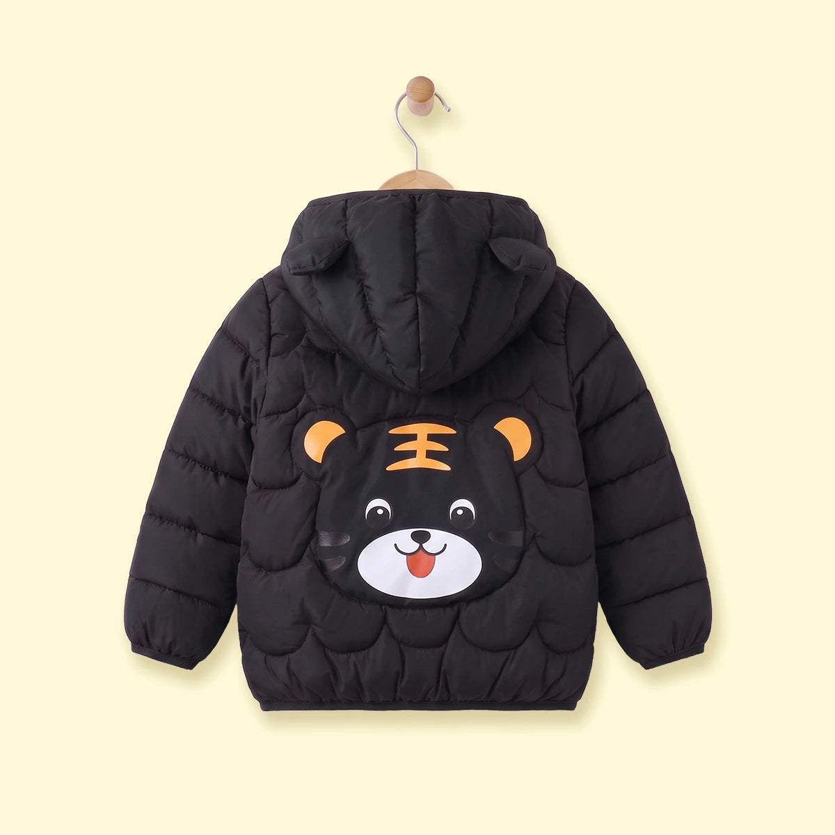 Boys Black Bear Ear On Hood Quilted Zip-up Jacket Coats & Jackets