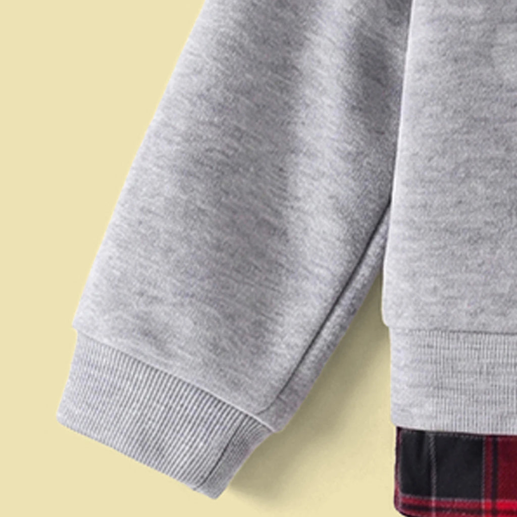 Boy Grey Faux Layered V-Neck Plaid Collared Sweater Sweaters & Cardigans