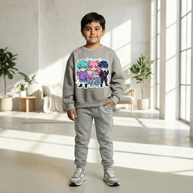 Boys Grey K-Pop Fever Graphics Sweatshirt With Jogger Co-ord Sets Sets Grey 1-2 Y