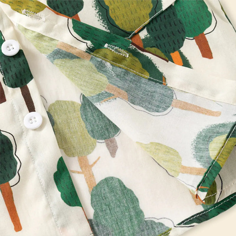 Boys Green Cartoon Tree Print Short Sleeves Shirt Shirts