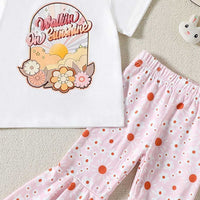 Girls Short Sleeve Floral Print T-Shirt With Printed Pants Set Sets   