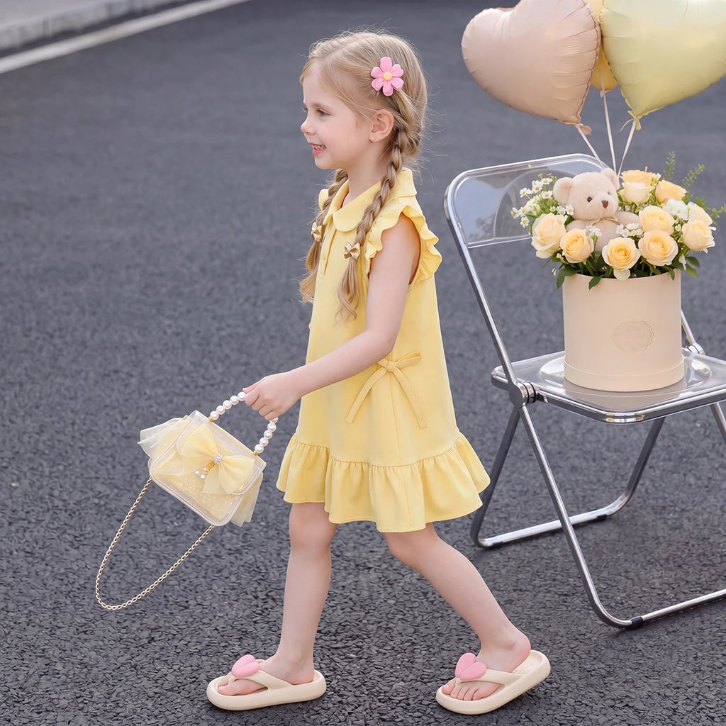 Girls Yellow Graphics Flutter Sleeve T-Shirt dress Casual Dresses