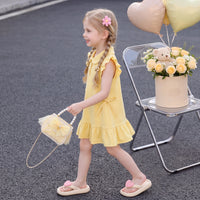 Girls Yellow Graphics Flutter Sleeve T-Shirt dress Casual Dresses