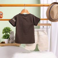Boys Dark Brown Graphics Short Sleeves T-Shirt With Shorts Set Sets