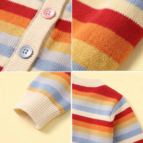 Girls Multicolour Striped Long Sleeve Cardigan Sweaters & Cardigans