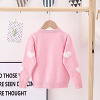 Girls Pink Self Heart Design Winter Cardigan Sweaters & Cardigans