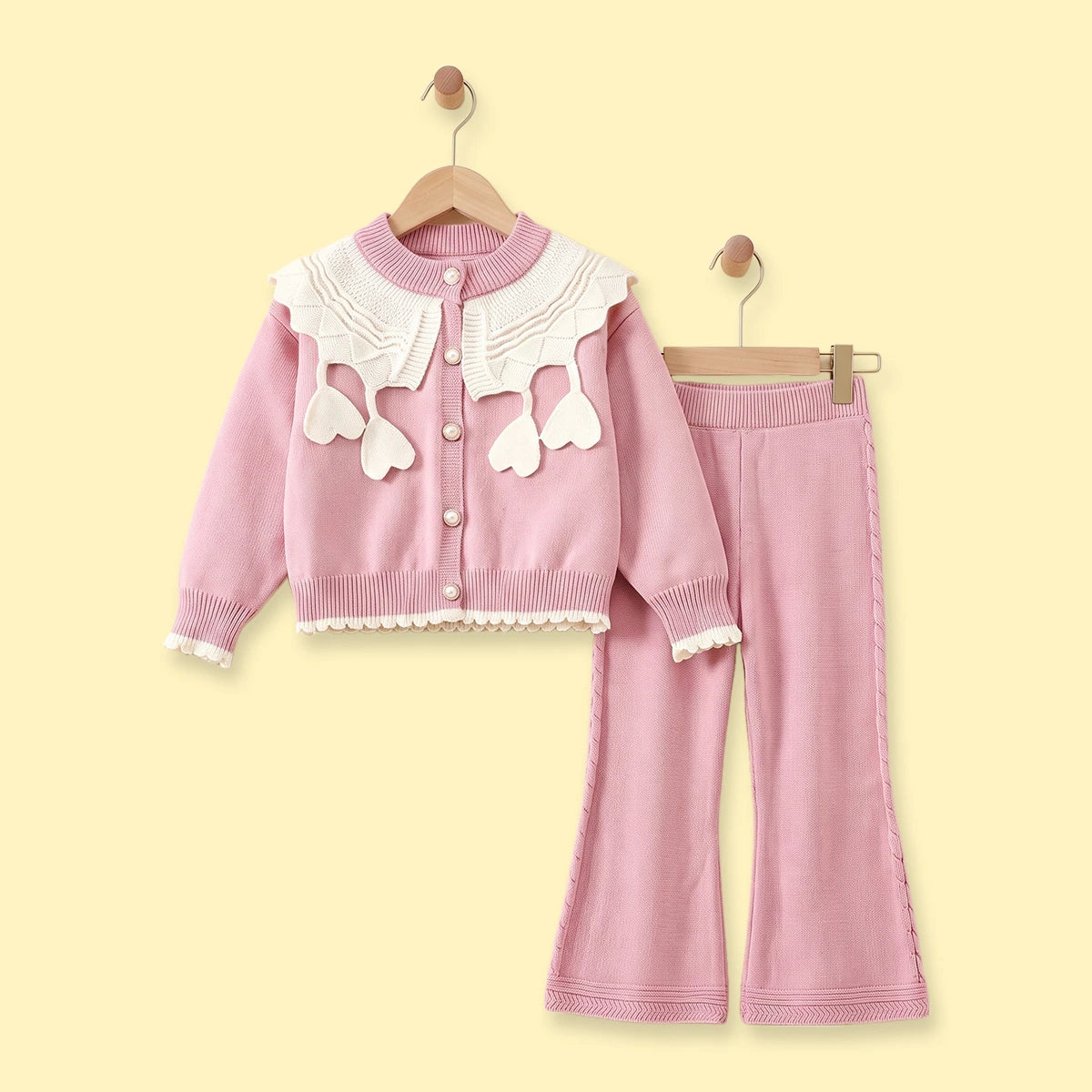 Girls Pink Long Sleeves Cardigan & Pants Sets Sets Pink 1-2 Y