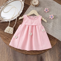 Girls Light Pink Heart Applique Sleeveless Fit & Flare Dress Casual Dresses Light Pink 1-2 Y