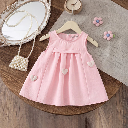 Girls Light Pink Heart Applique Sleeveless Fit & Flare Dress Casual Dresses Light Pink 1-2 Y