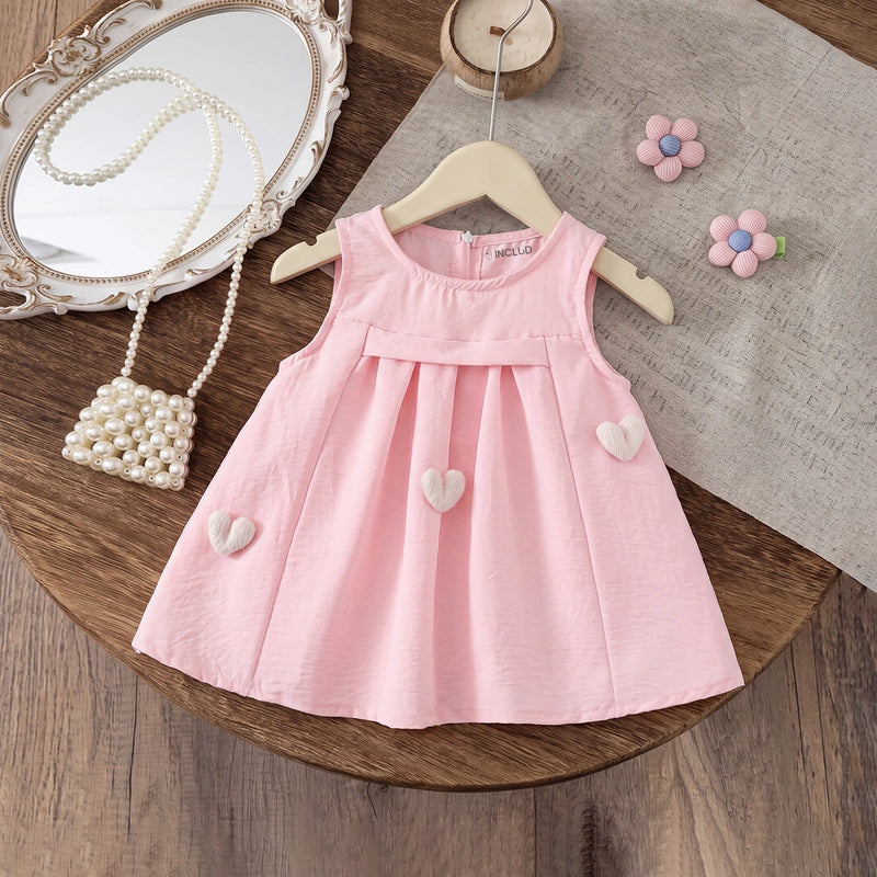 Girls Light Pink Heart Applique Sleeveless Fit & Flare Dress Casual Dresses Light Pink 1-2 Y