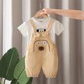 Boys Beige Dog Patched Dungaree With T-Shirts Set 2 pc. Sets Beige 1-2 Y