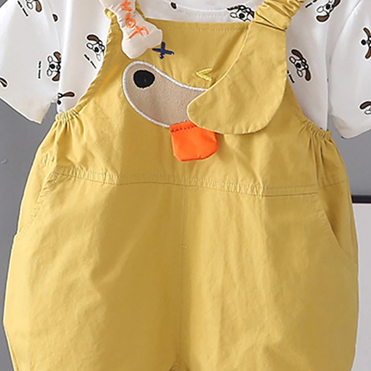 Boys Yellow Animal Motif Short Sleeve T-Shirt With Dungaree Sets 2 pc. Sets