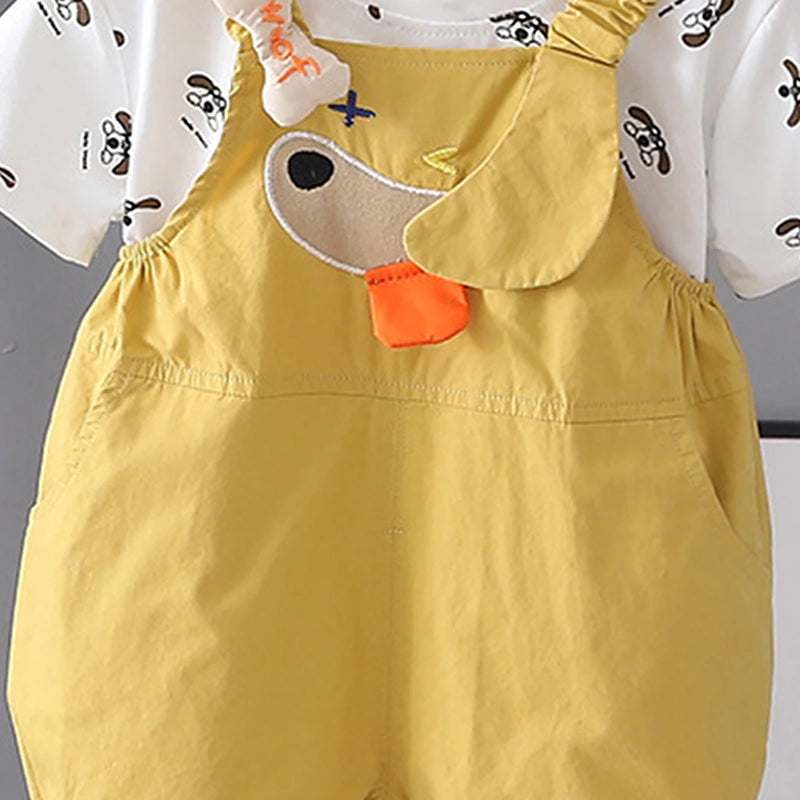 Boys Yellow Animal Motif Short Sleeve T-Shirt With Dungaree Sets 2 pc. Sets