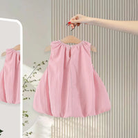 Girls Pink Kitty Applique Balloon Dress Casual Dresses