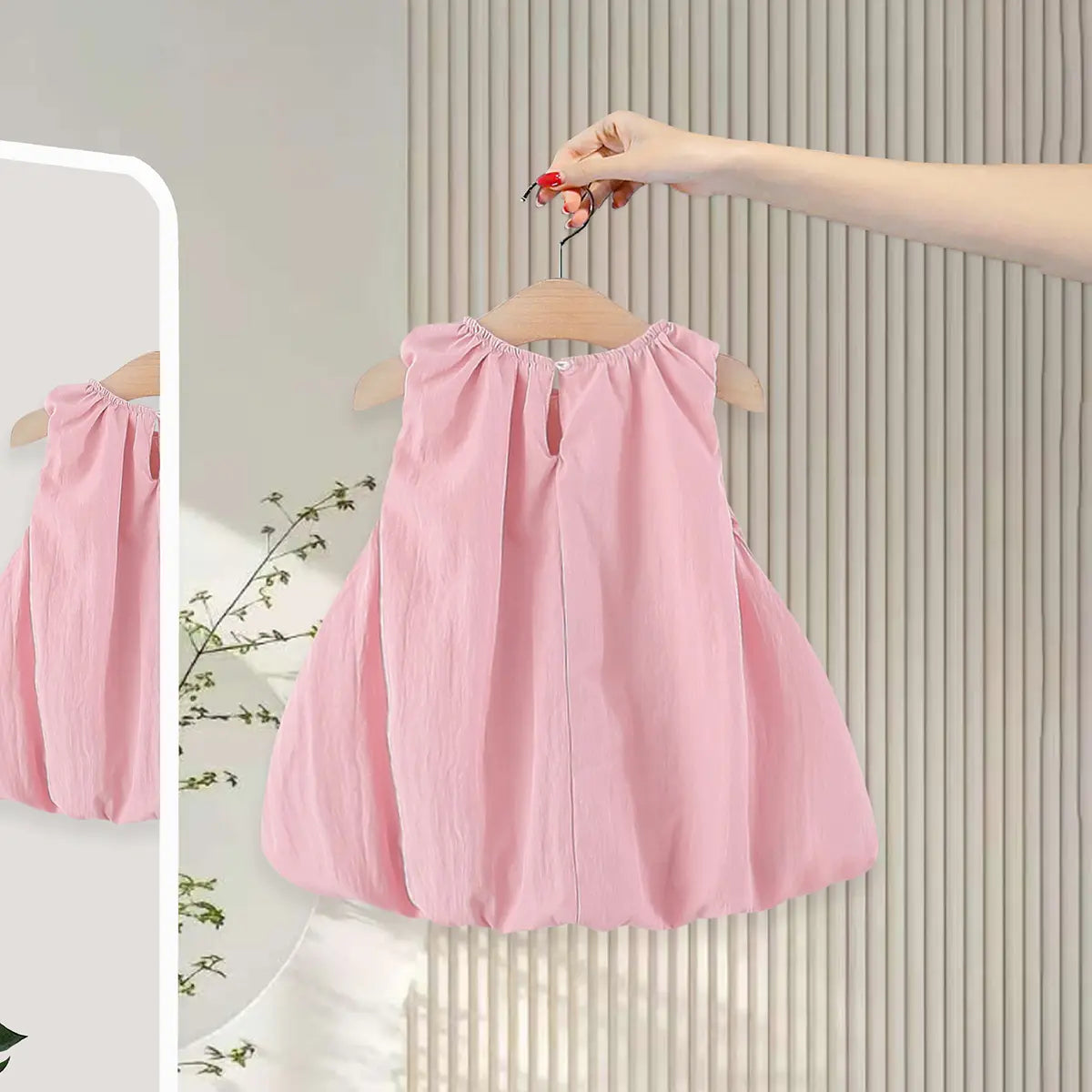 Girls Pink Kitty Applique Balloon Dress Casual Dresses
