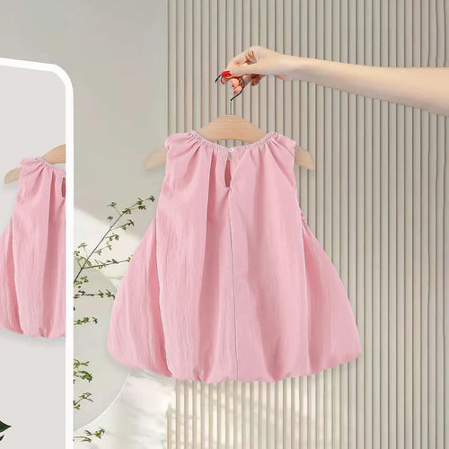 Girls Pink Kitty Applique Balloon Dress Casual Dresses
