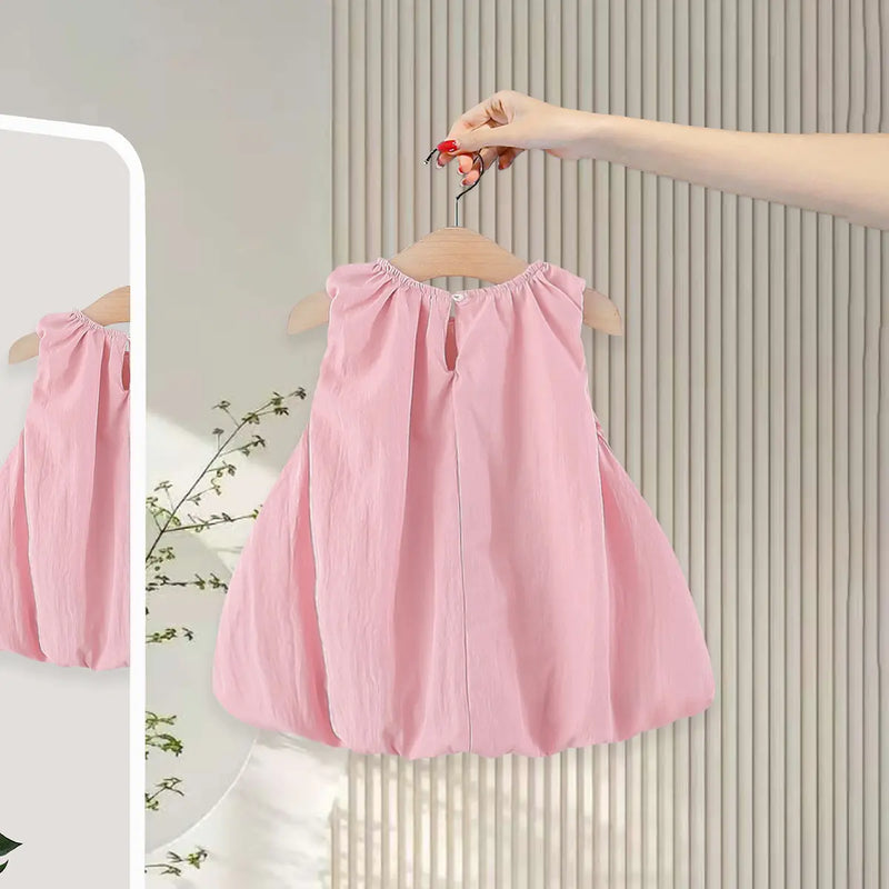 Girls Pink Kitty Applique Balloon Dress Casual Dresses