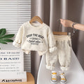 Boys Beige Typographic Printed Sweatshirt With Jogger Sets Sets Beige 1-2 Y