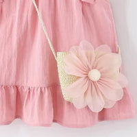 Girls Pink Sleeveless Summer A-line Dress With Sling Bag Casual Dresses