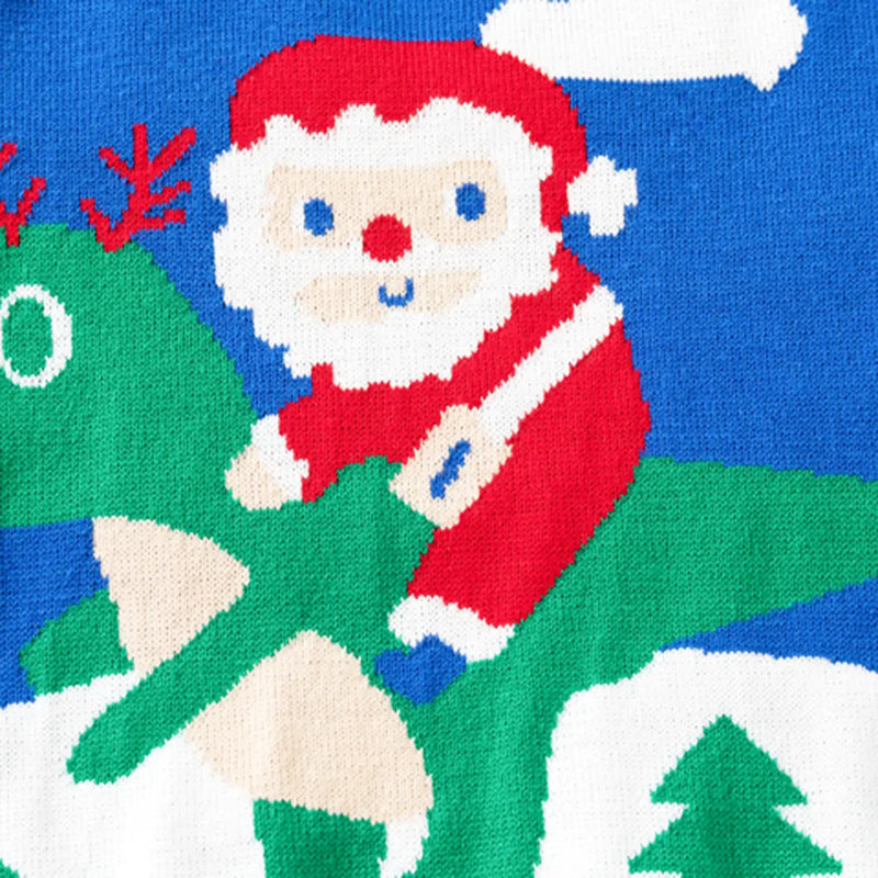 Boys Blue Sweater With Self-Design Santa Pattern Sweaters & Cardigans