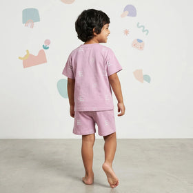 Boys Lilac Sun Printed Short Sleeve T-Shirt With Elasticated Shorts Sets Sets