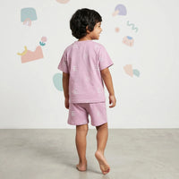 Boys Lilac Sun Printed Short Sleeve T-Shirt With Elasticated Shorts Sets Sets