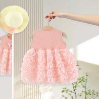 Girls Pink Sleeveless Rosette Princess Tutu Dress Casual Dresses